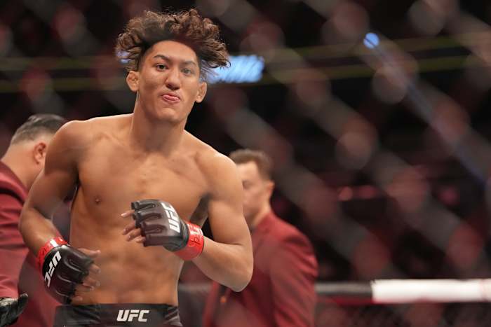 Raul Rosas Jr. enters the Octagon for his UFC 282 bout against Jay Perrin.